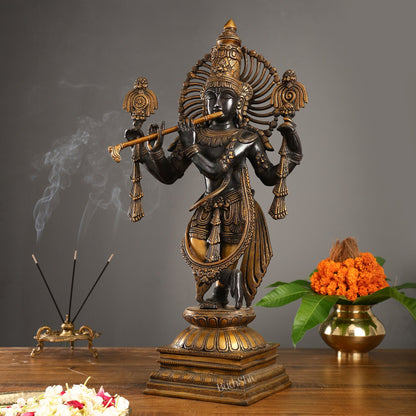 Brass Krishna 4 arms Statue | Black | Height 24 Inch
