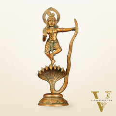 Brass Krishna Dancing on Kaliya Naag Idol - 13.20" Antique Bronze Finish
