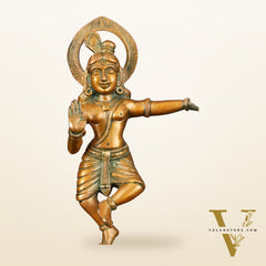 Brass Krishna Dancing on Kaliya Naag Idol - 13.20" Antique Bronze Finish