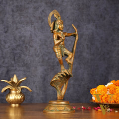 Brass Krishna Dancing on Kaliya Naag Idol - 13.20" Antique Bronze Finish