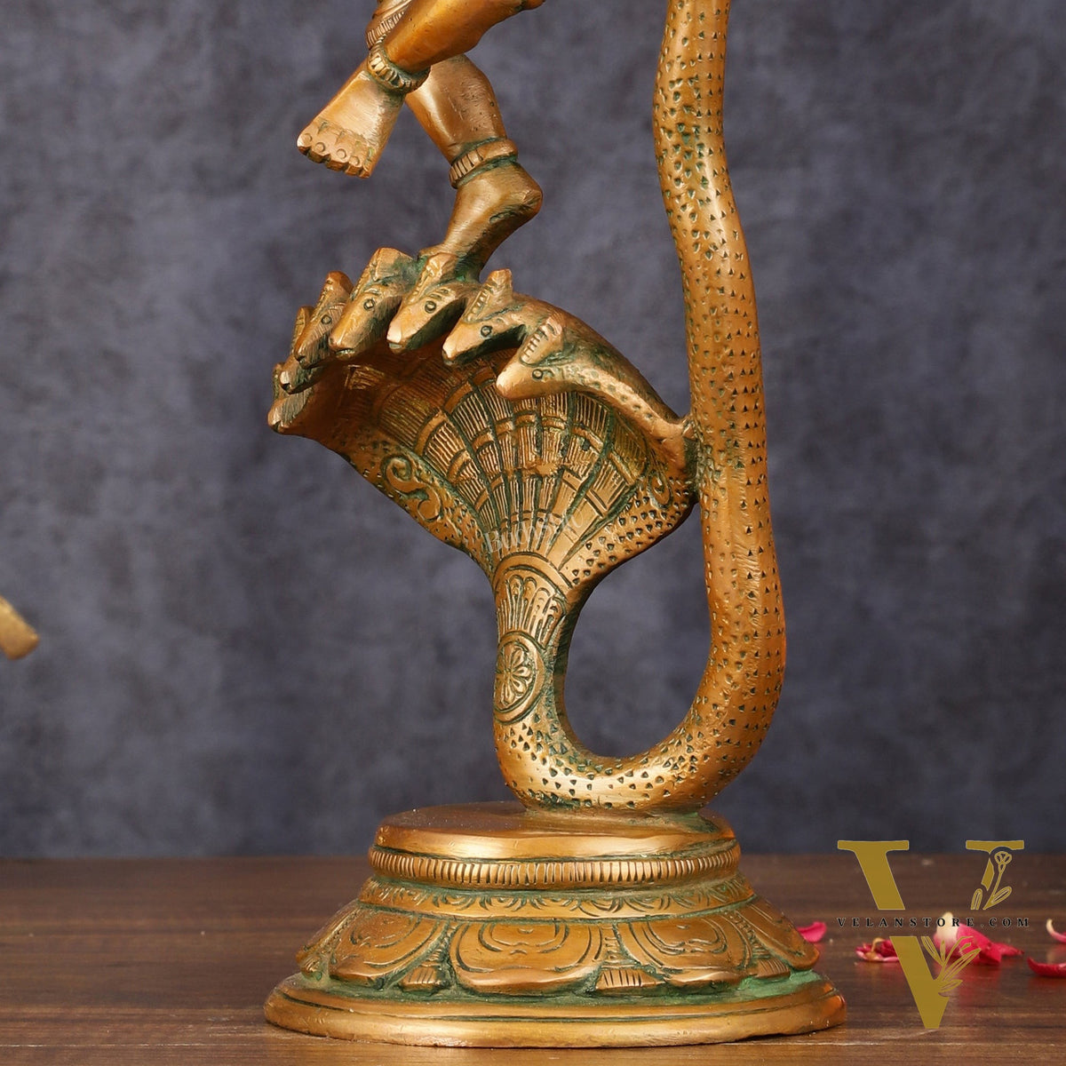 Brass Krishna Dancing on Kaliya Naag Idol - 13.20" Antique Bronze Finish