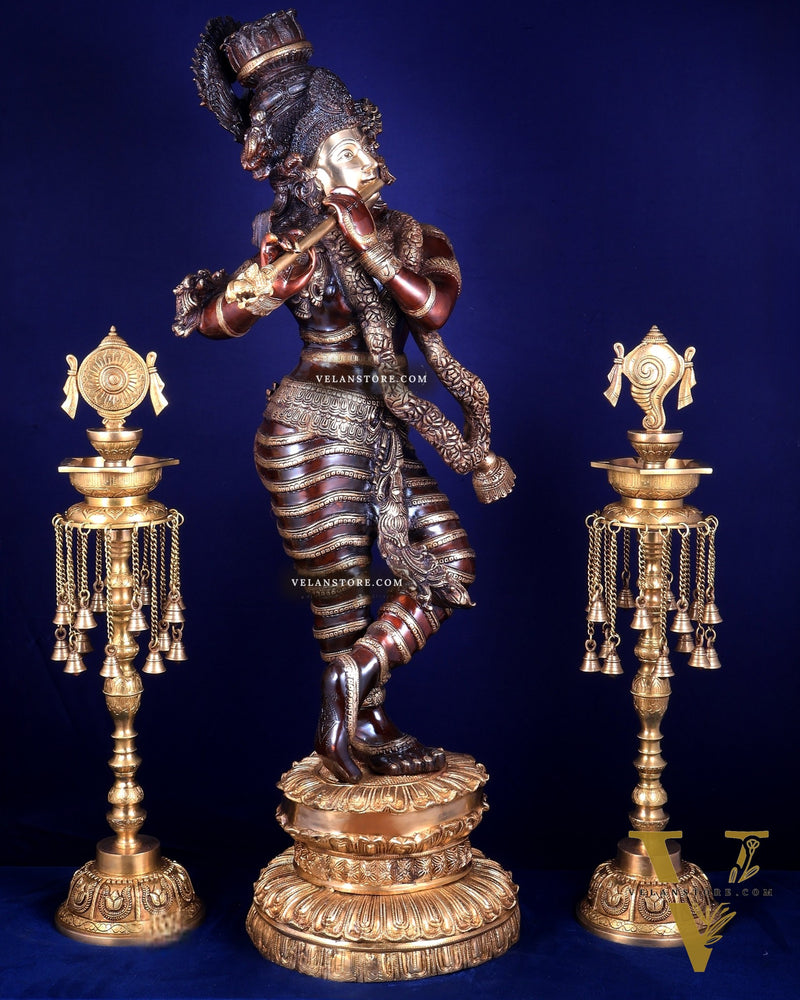 Brass Krishna dual tone Large Statue - 46 inch