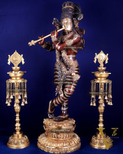 Brass Krishna dual tone Large Statue - 46 inch