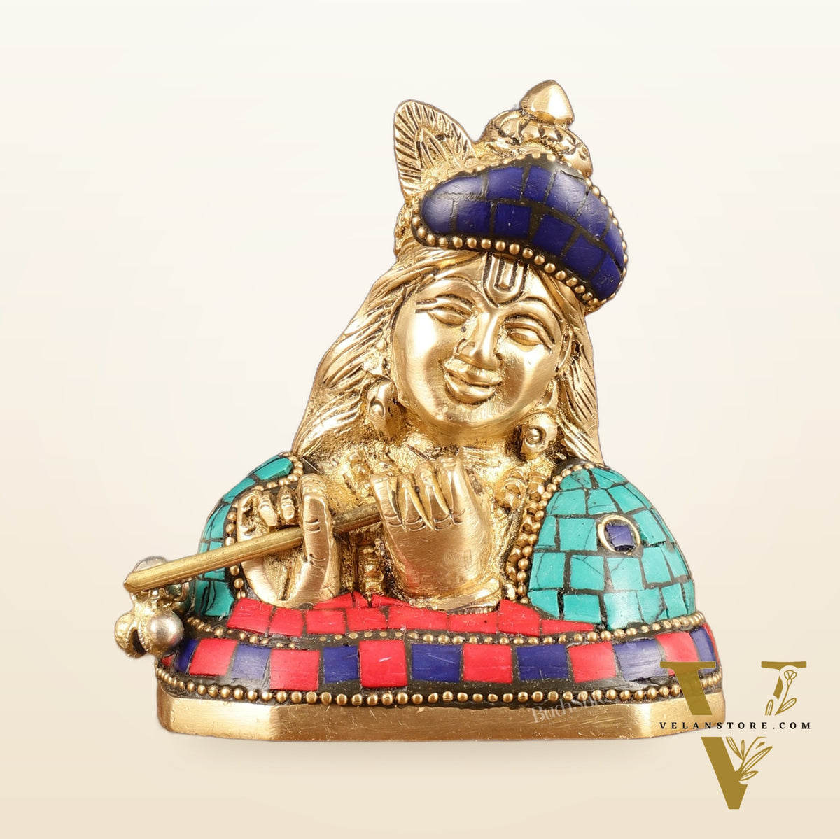 Brass Krishna Face Bust Showpiece - 3.5" Height