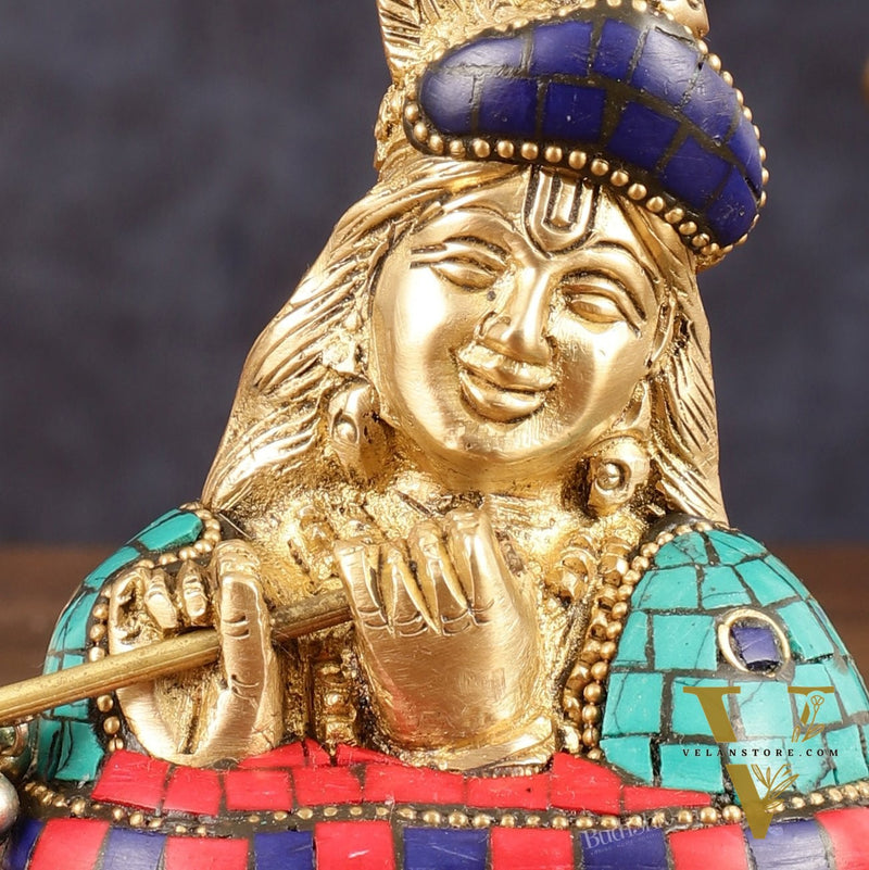 Brass Krishna Face Bust Showpiece - 3.5" Height