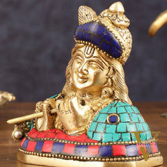 Brass Krishna Face Bust Showpiece - 3.5" Height