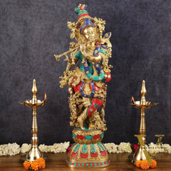 Brass Krishna Idol 30 inch meenakari