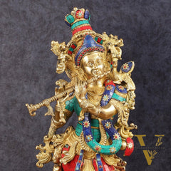 Brass Krishna Idol 30 inch meenakari