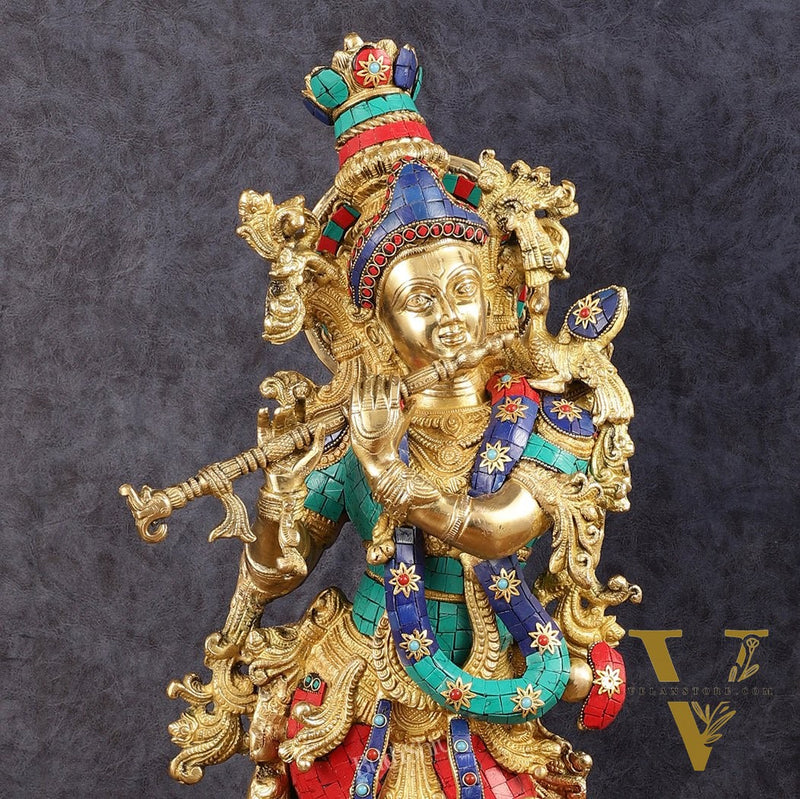 Brass Krishna Idol 30 inch meenakari