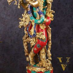 Brass Krishna Idol 30 inch meenakari