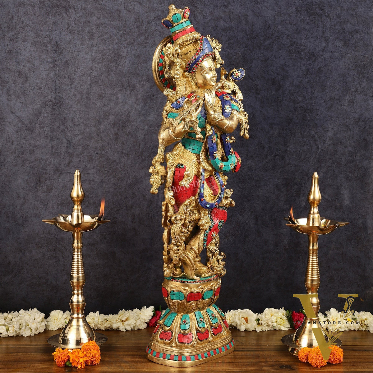 Brass Krishna Idol 30 inch meenakari