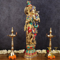 Brass Krishna Idol 30 inch meenakari