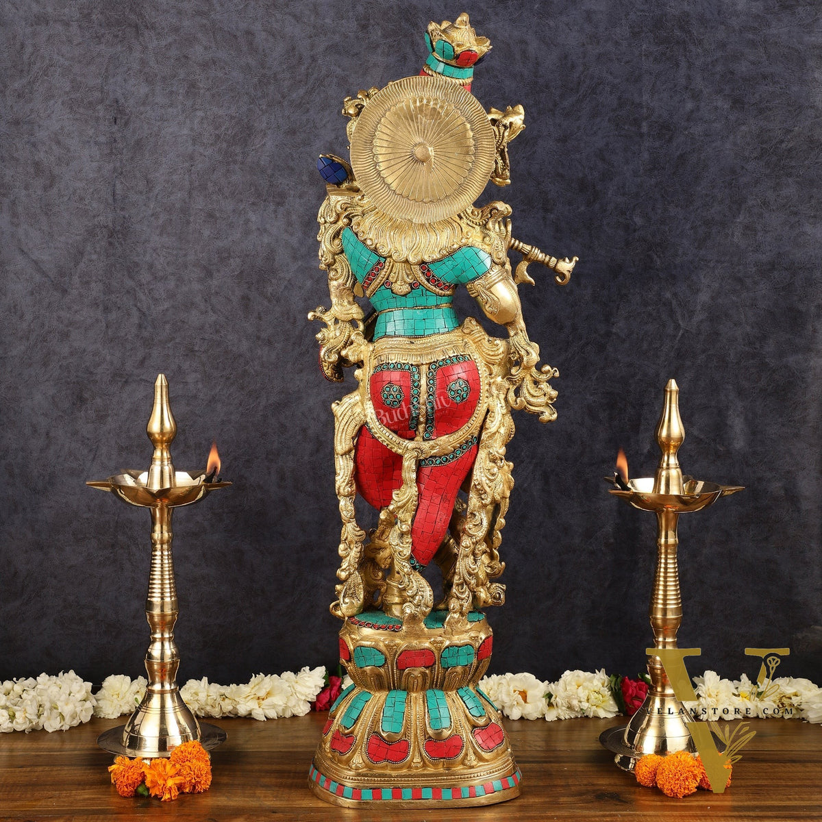 Brass Krishna Idol 30 inch meenakari