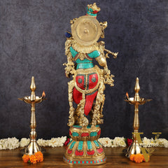 Brass Krishna Idol 30 inch meenakari