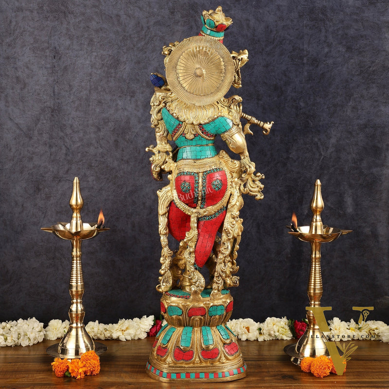 Brass Krishna Idol 30 inch meenakari