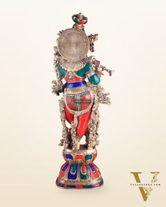 Brass Krishna Idol 30 inch meenakari Stonework