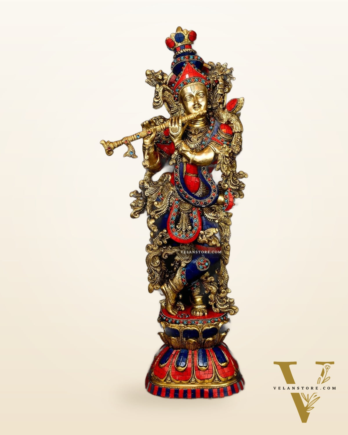 Brass Krishna Idol 30 inch meenakari