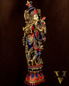 Brass Krishna Idol 30 inch meenakari