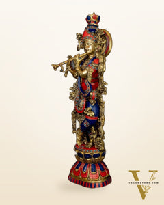 Brass Krishna Idol 30 inch meenakari