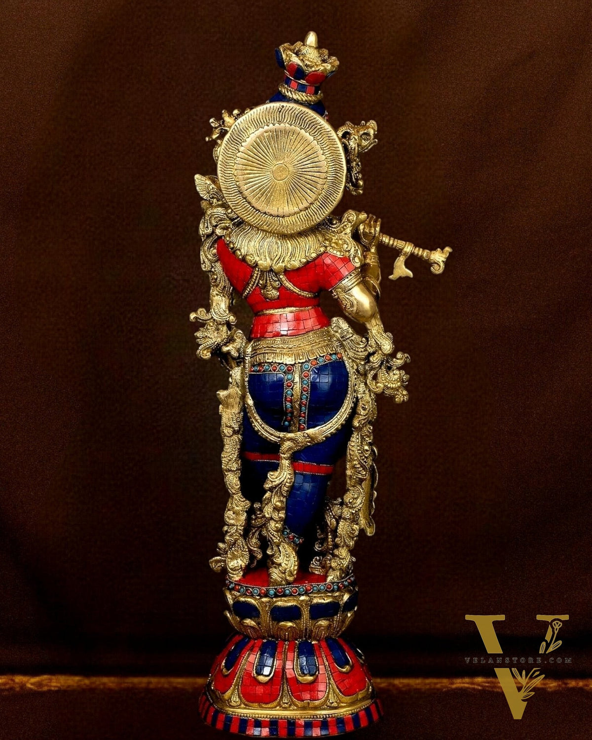 Brass Krishna Idol 30 inch meenakari