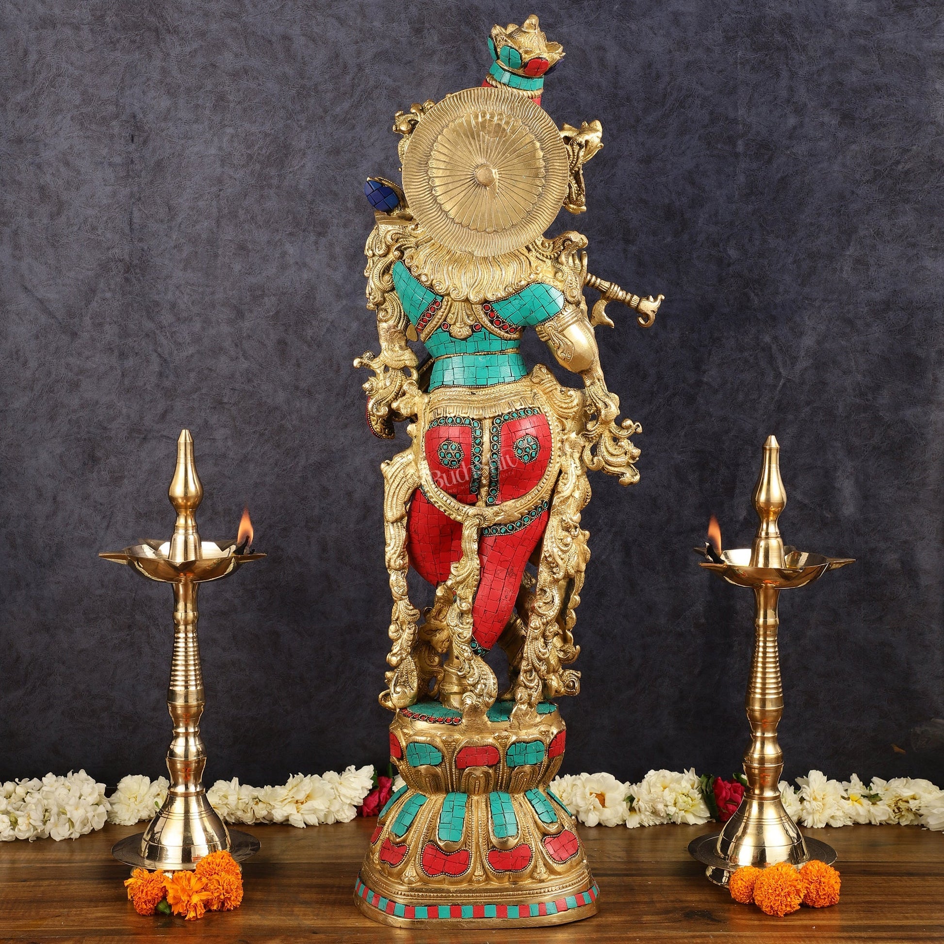 Brass Krishna Idol 30 inch meenakari
