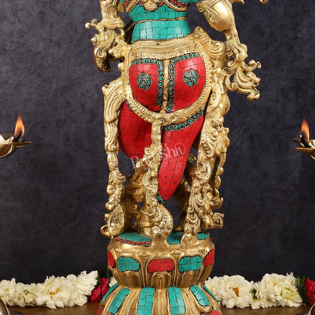 Brass Krishna Idol 30 inch meenakari