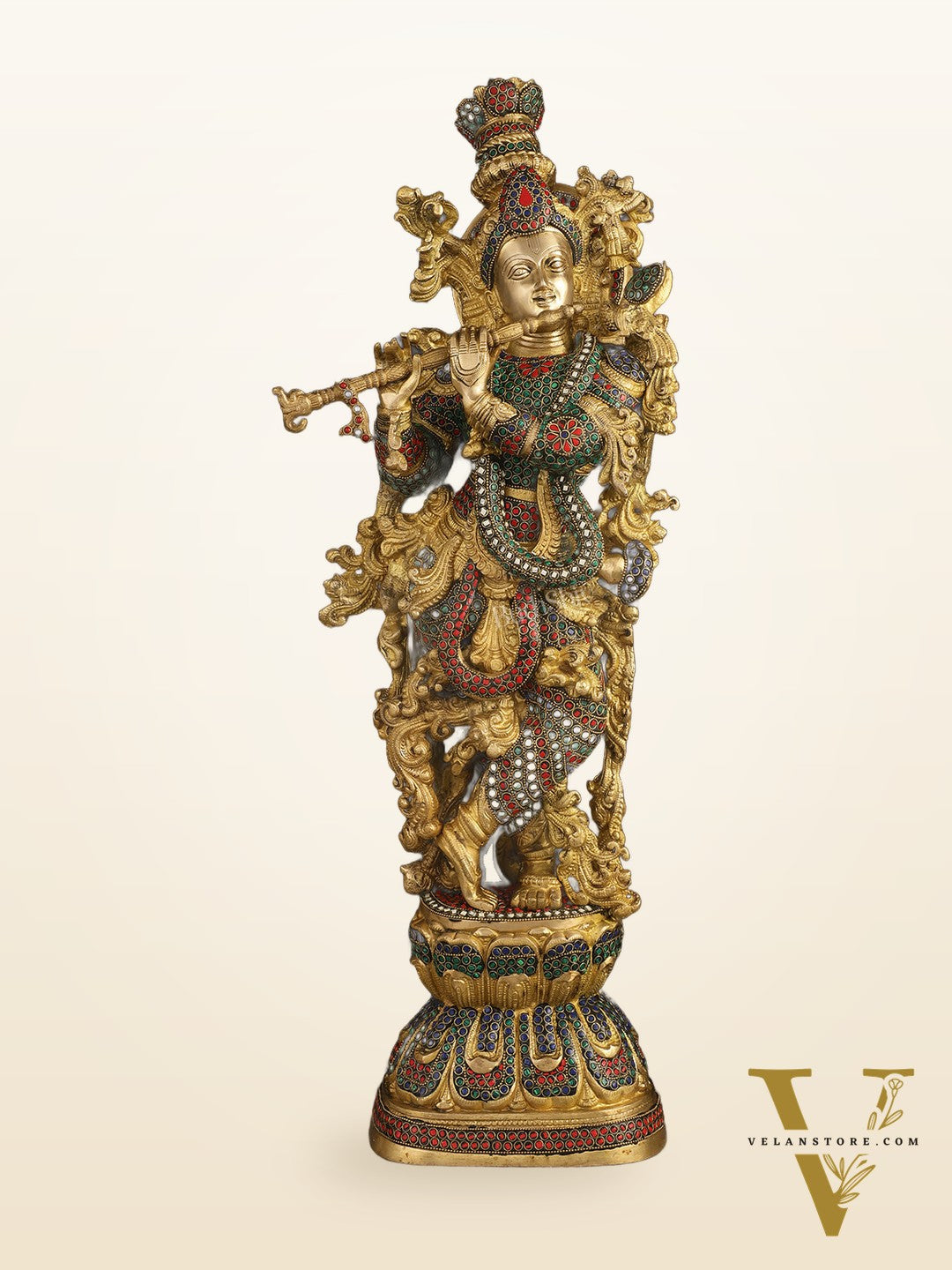 Brass Krishna Idol 30 inch multicolour