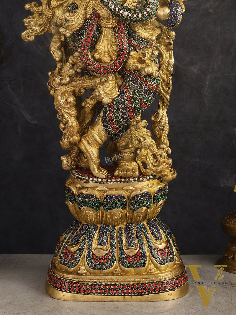 Brass Krishna Idol 30 inch multicolour