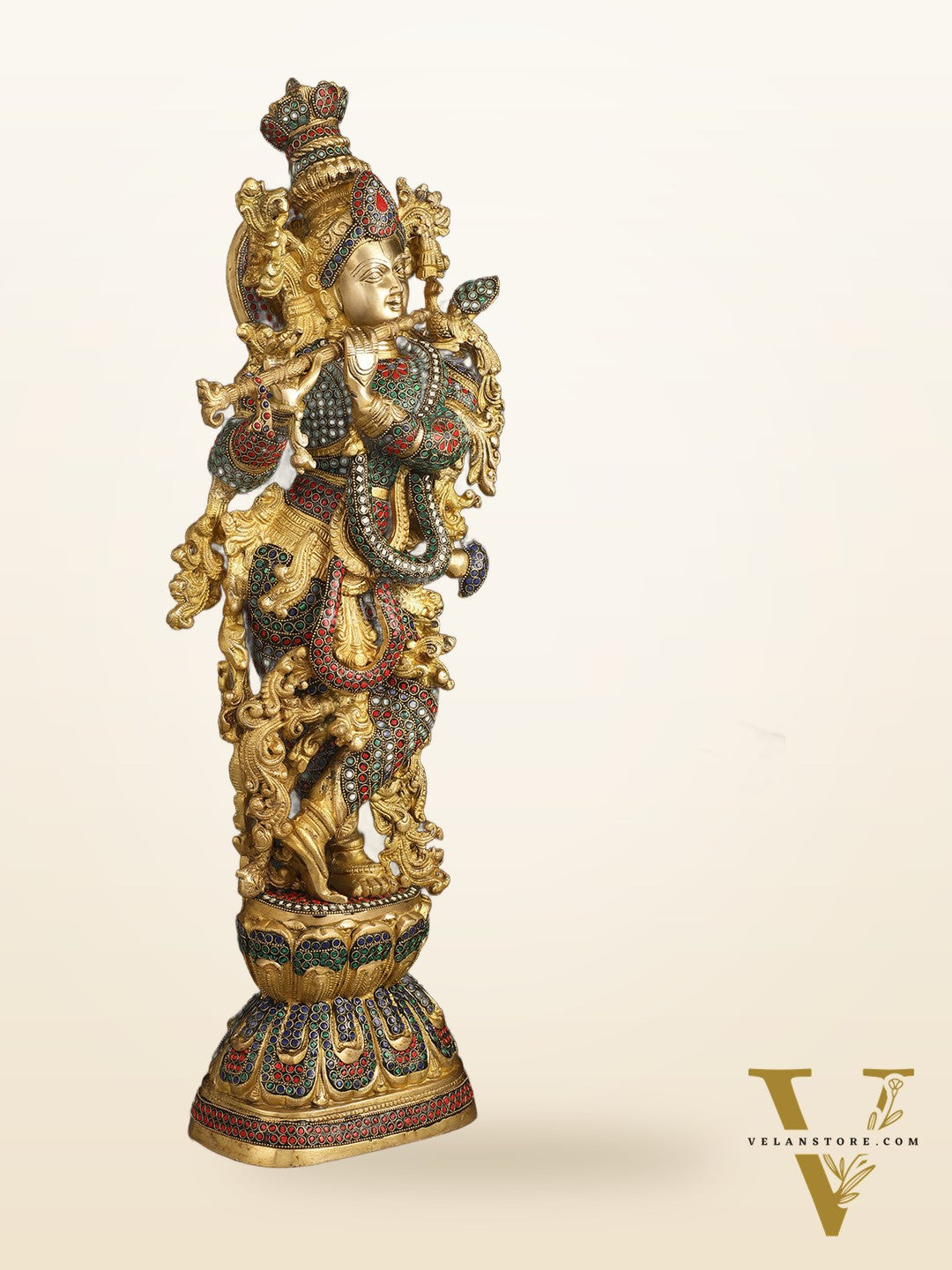 Brass Krishna Idol 30 inch multicolour