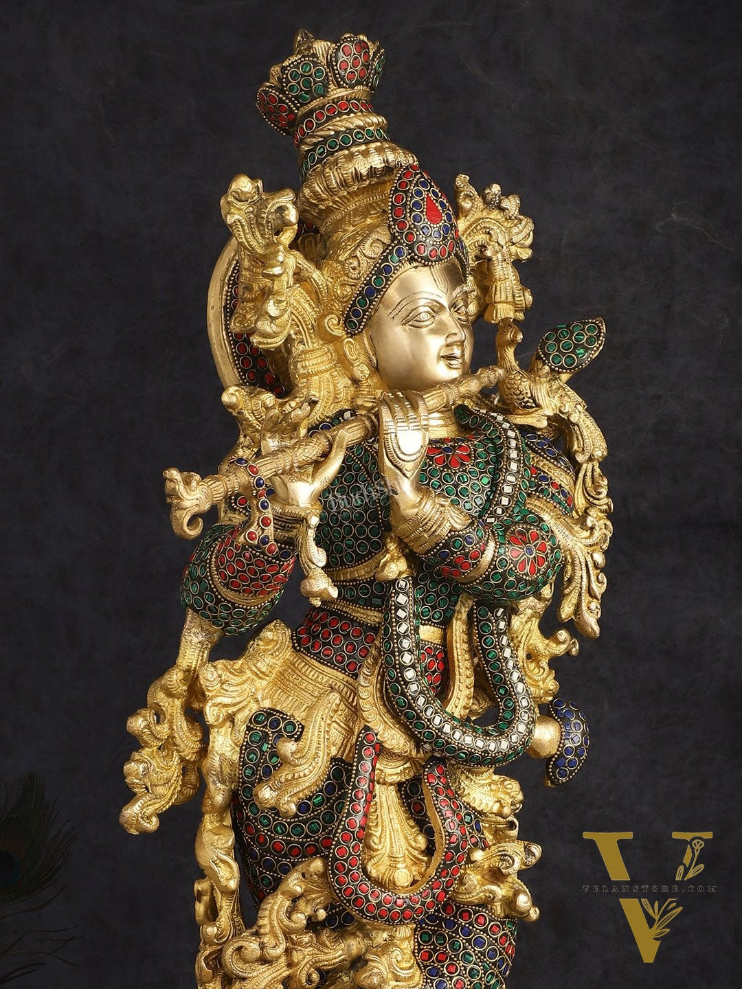 Brass Krishna Idol 30 inch multicolour