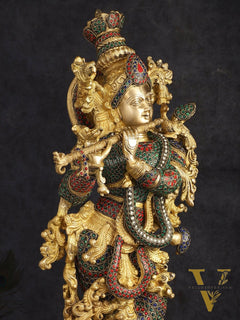 Brass Krishna Idol 30 inch multicolour