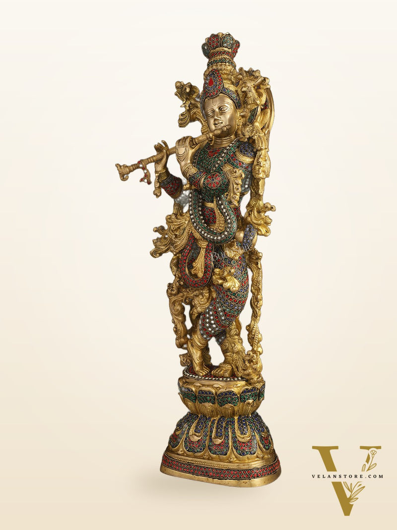 Brass Krishna Idol 30 inch multicolour
