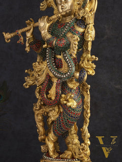 Brass Krishna Idol 30 inch multicolour