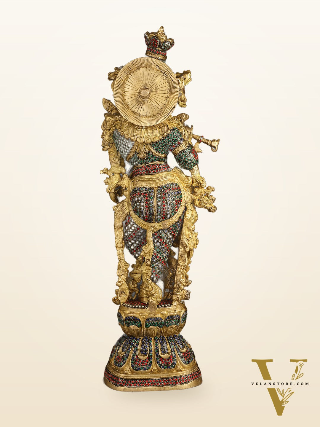 Brass Krishna Idol 30 inch multicolour