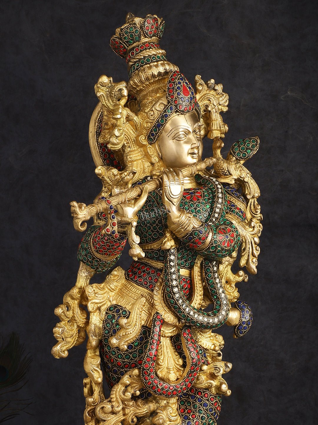 Brass Krishna Idol 30 inch multicolour