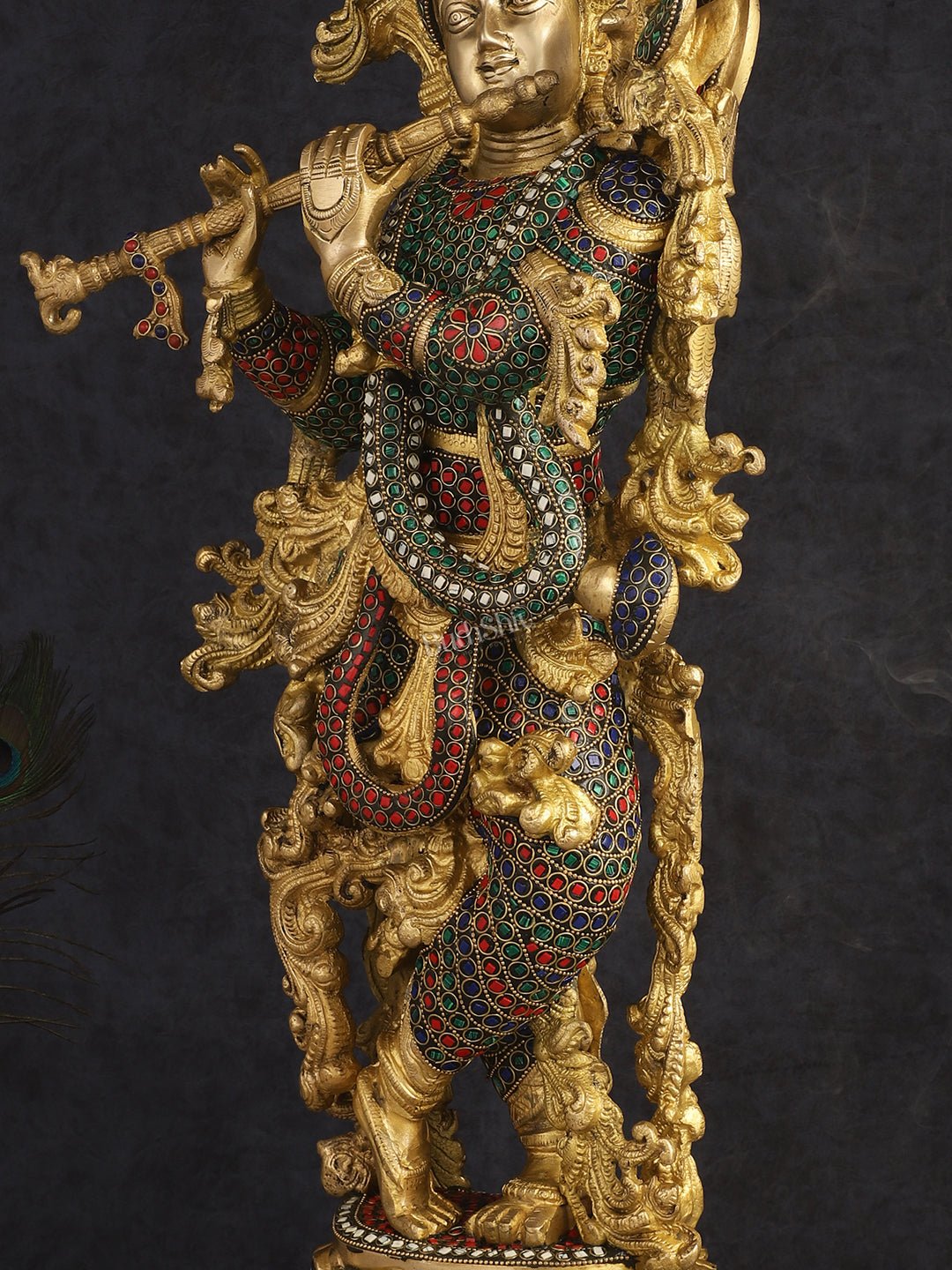 Brass Krishna Idol 30 inch multicolour