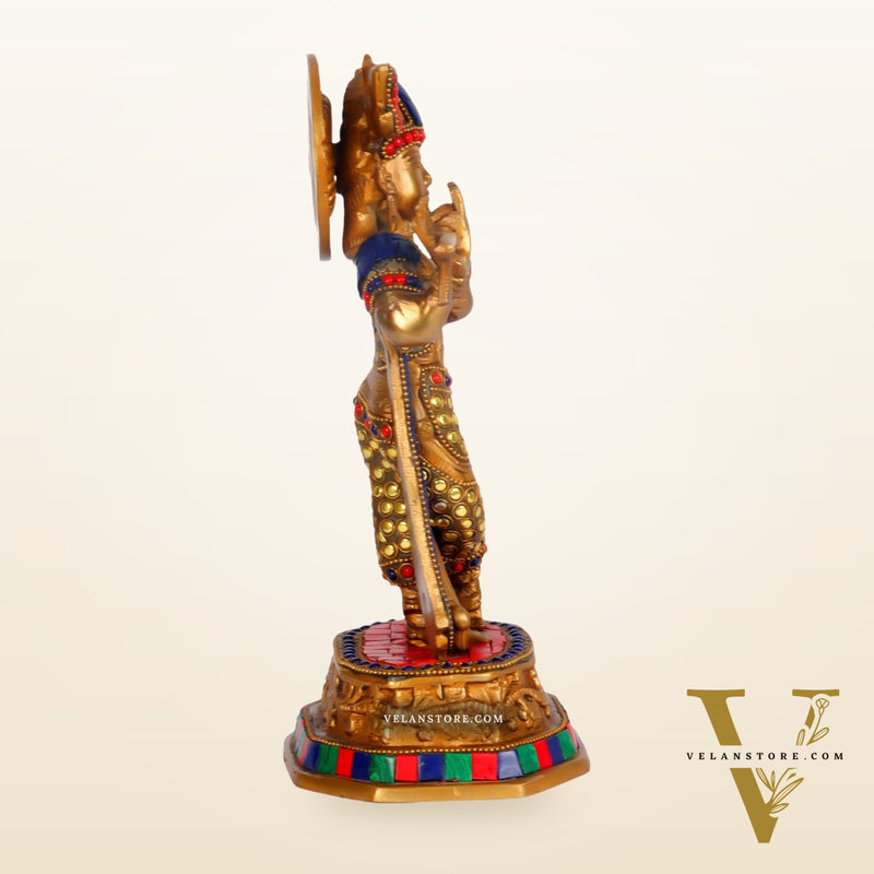 Brass Krishna Idol with Meenakari Artwork | Height 10 Inch