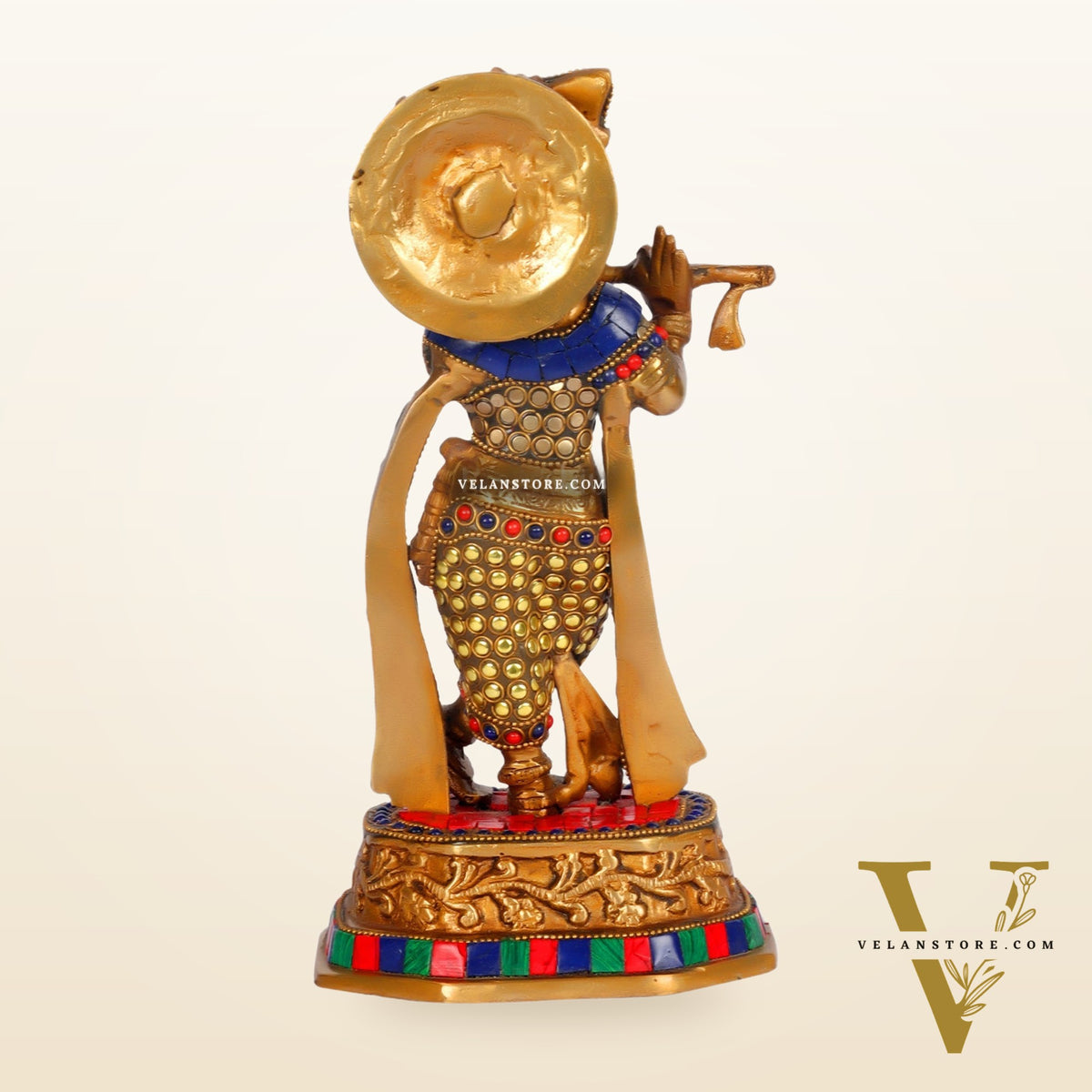 Brass Krishna Idol with Meenakari Artwork | Height 10 Inch