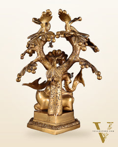 Brass Krishna sitting on Cow with Kalpavriksha | 12 inch