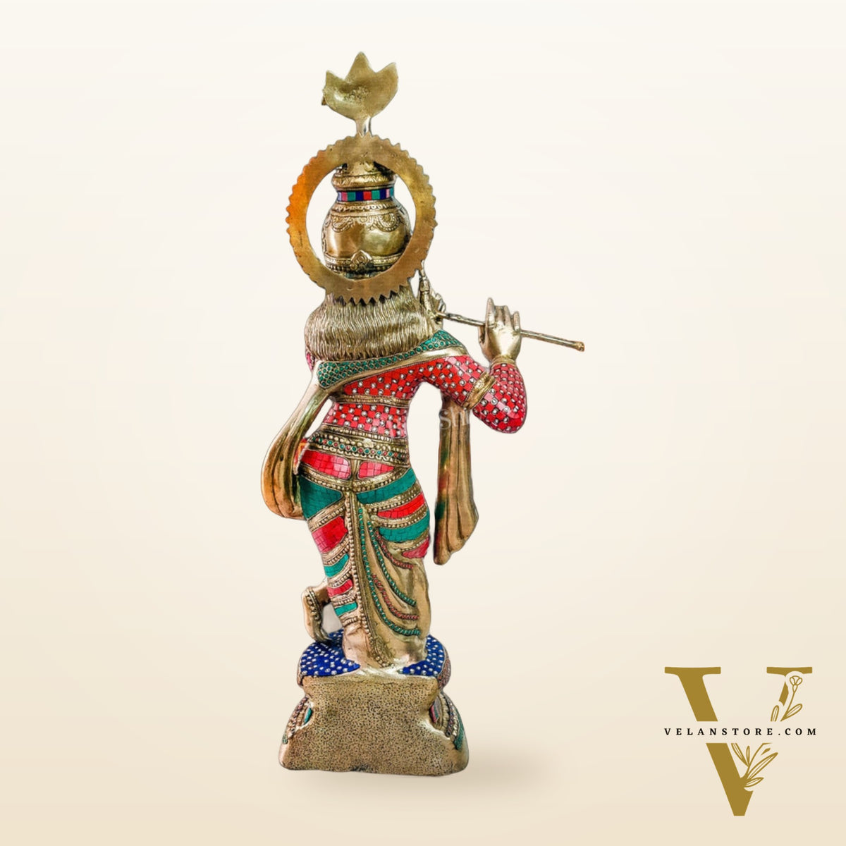 Brass Krishna Statue 3 feet with stonework