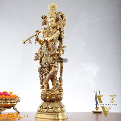Brass Krishna statue 30 inch idol murti