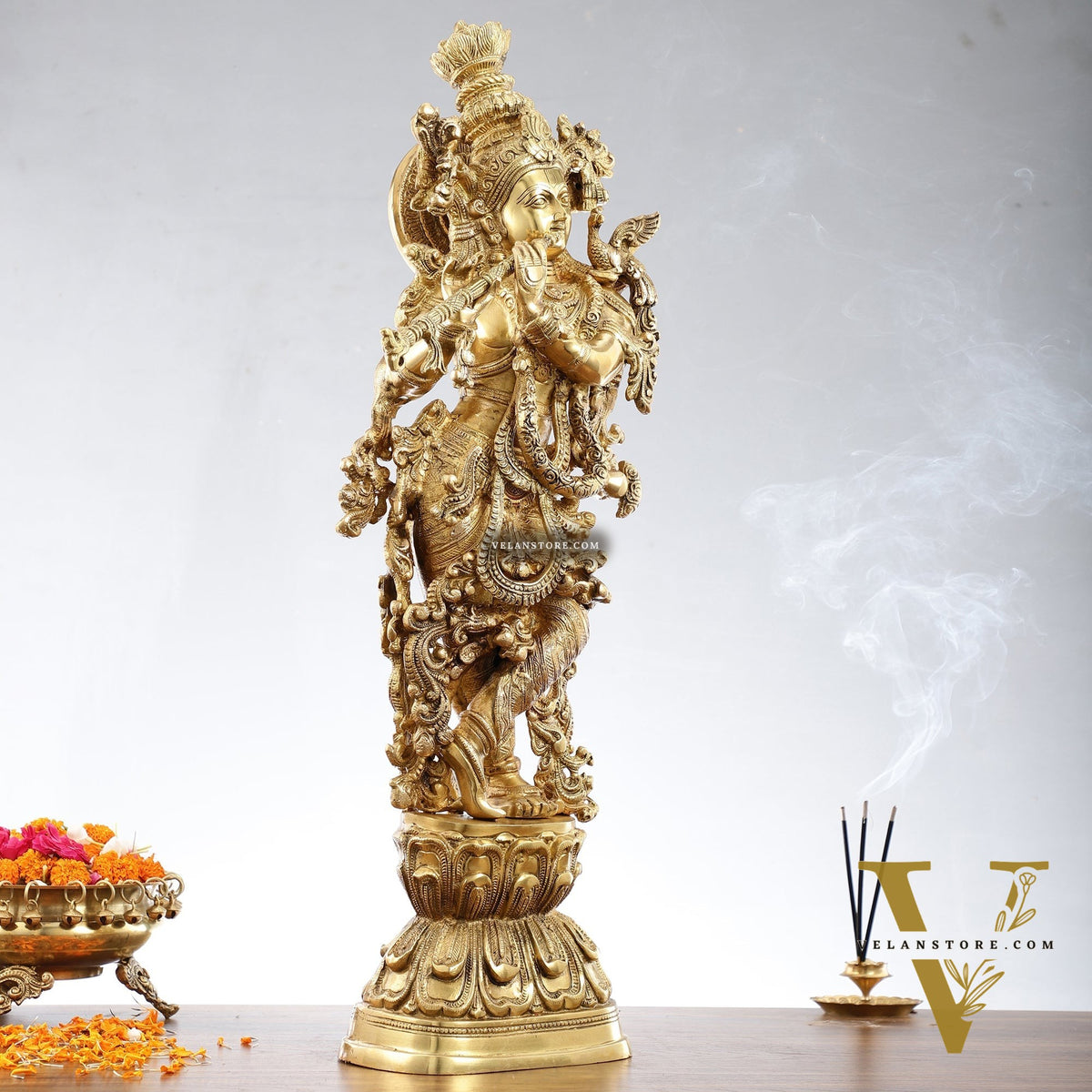 Brass Krishna statue 30 inch idol murti