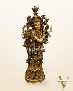 Brass Krishna Statue | 36 Inch | Handcrafted