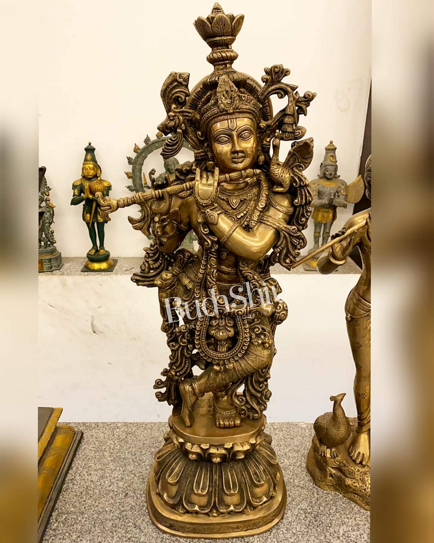 Brass Krishna Statue | 36 Inch | Handcrafted