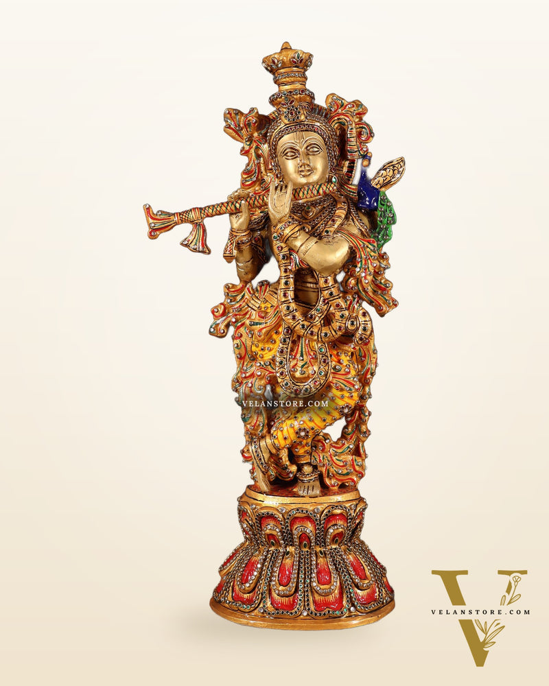 Brass Krishna Statue laakh meenakari work | 18 inch