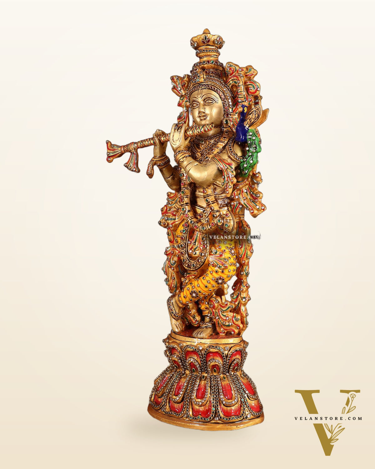 Brass Krishna Statue laakh meenakari work | 18 inch