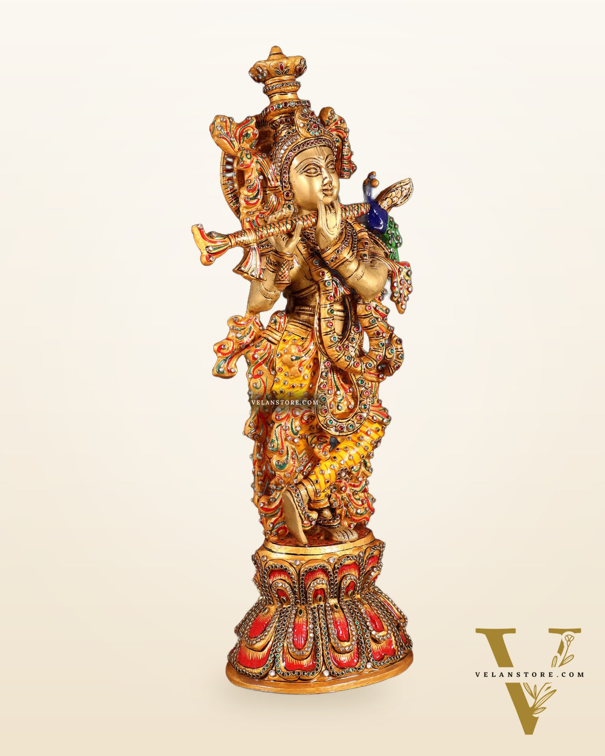 Brass Krishna Statue laakh meenakari work | 18 inch