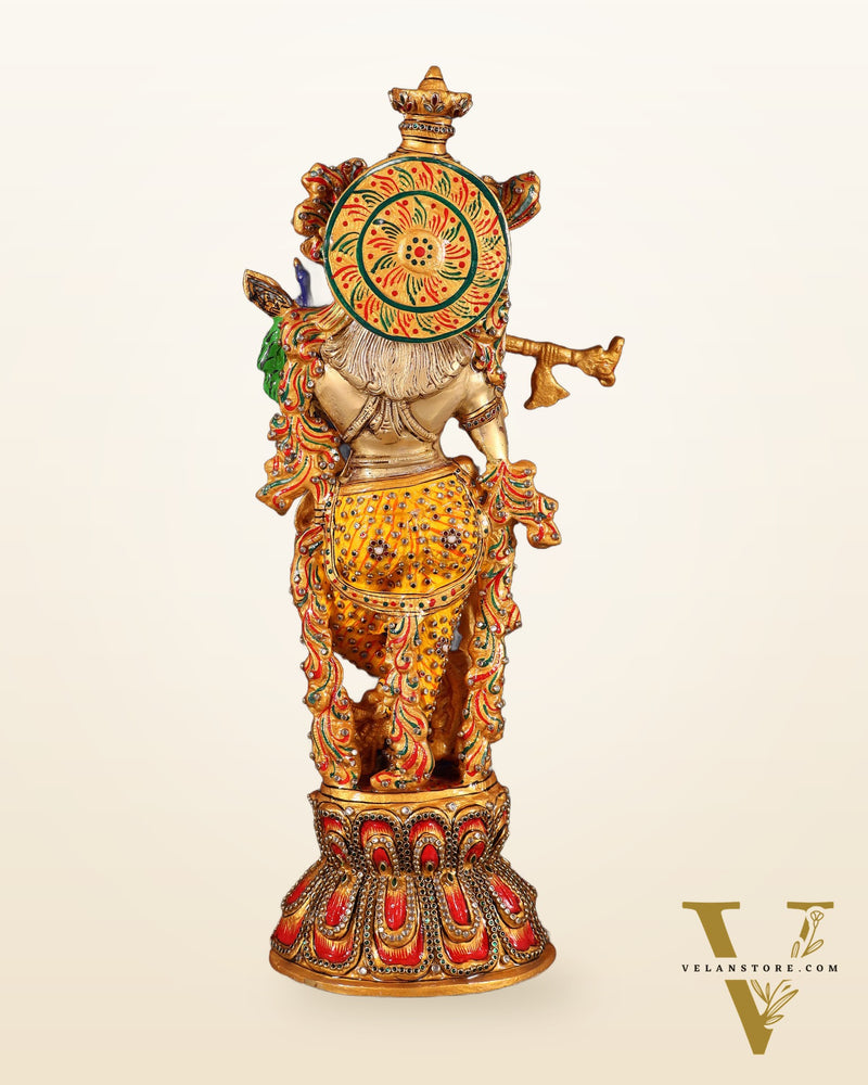 Brass Krishna Statue laakh meenakari work | 18 inch