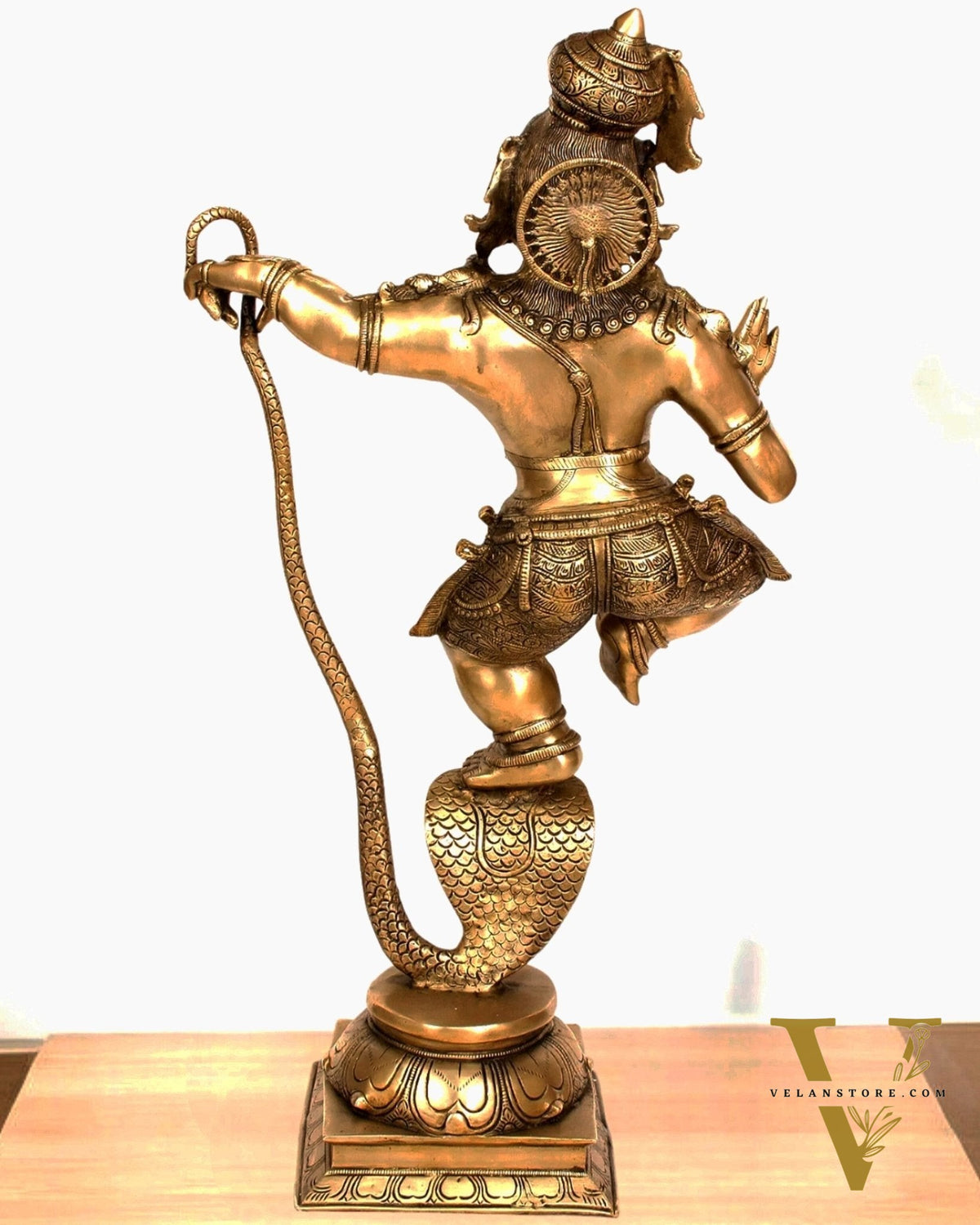 Brass Krishna Statue on Kaliya Naaga – Chola Inspired Kalinga Narthana Sculpture 35 inch