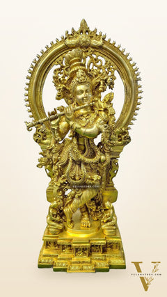 Brass Krishna Statue with Arch 32"